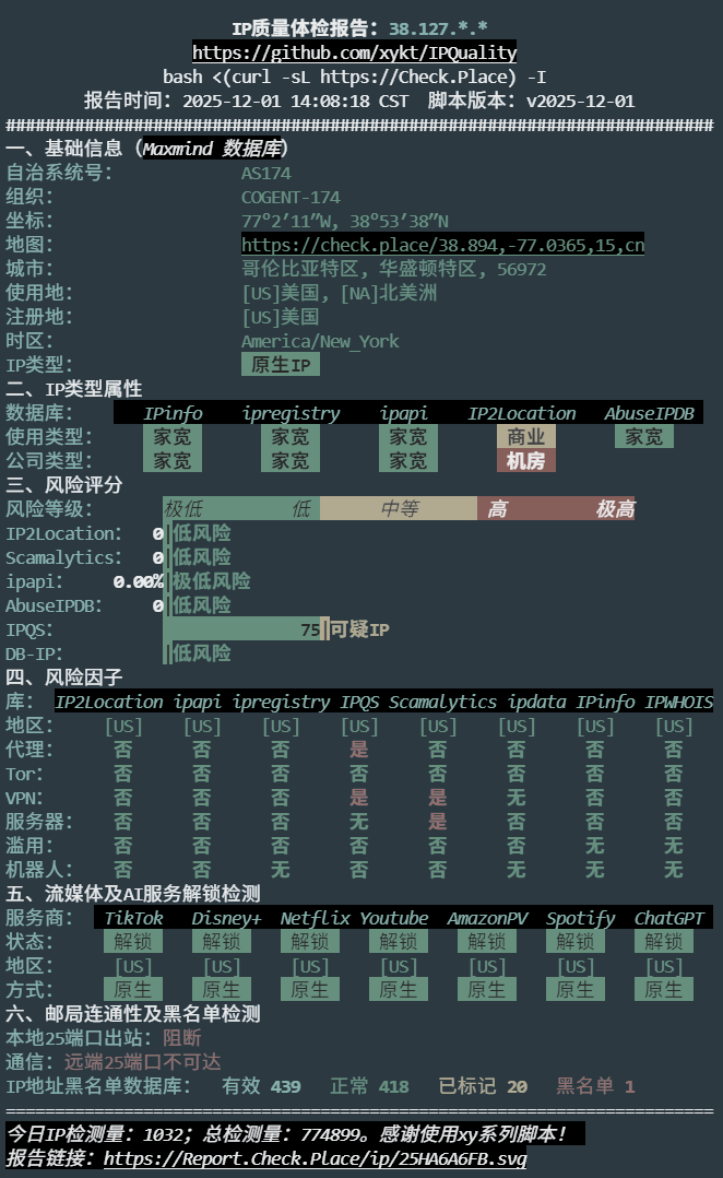 IPQuality 综合体检报告截图
